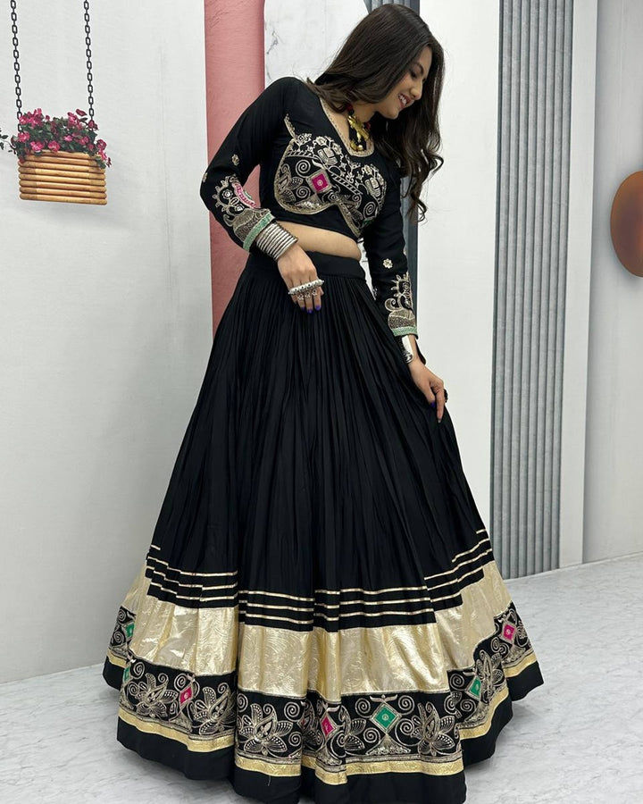 Dandiya Night Special: Black Lehenga with Gamthi Embroidered Blouse