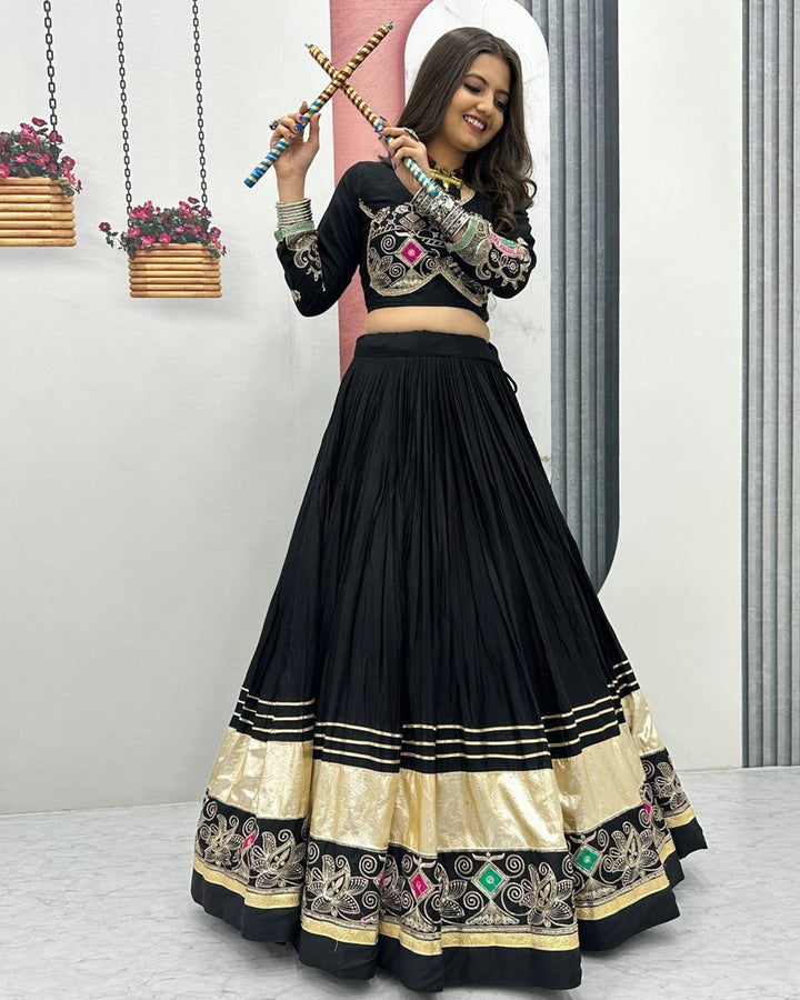 Dandiya Night Special: Black Lehenga with Gamthi Embroidered Blouse