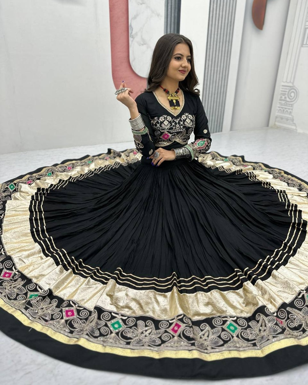 Dandiya Night Special: Black Lehenga with Gamthi Embroidered Blouse