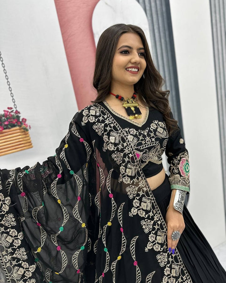 Dandiya Night Special: Black Lehenga with Gamthi Embroidered Blouse