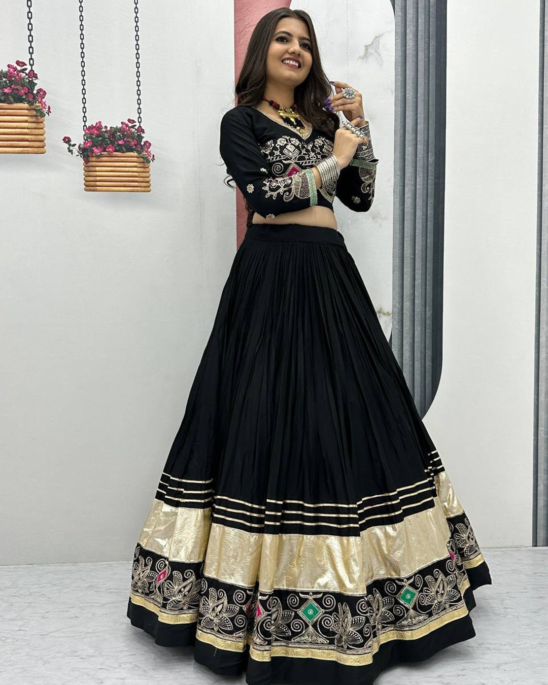 Dandiya Night Special: Black Lehenga with Gamthi Embroidered Blouse