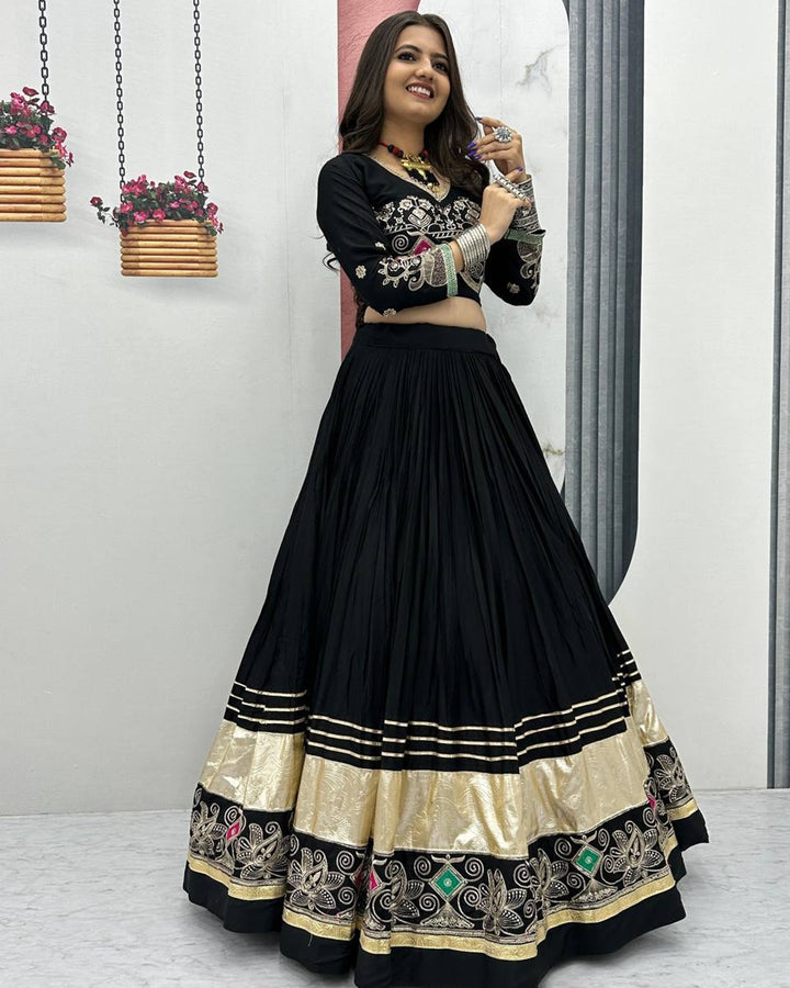 Dandiya Night Special: Black Lehenga with Gamthi Embroidered Blouse
