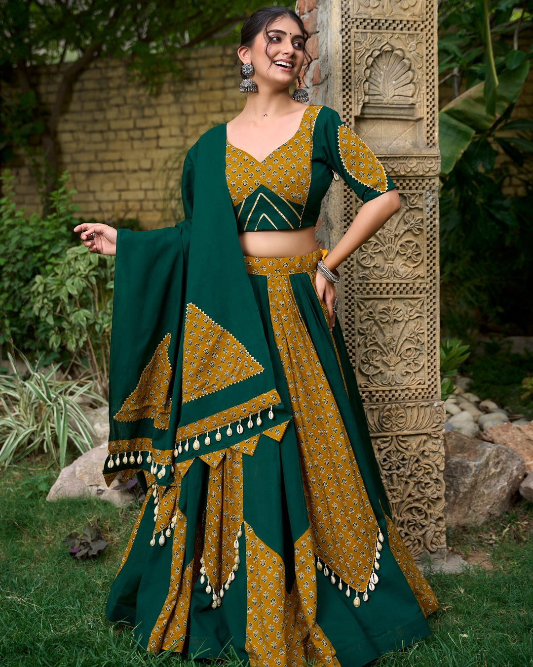 Mustard Green Choli for Garba Nights