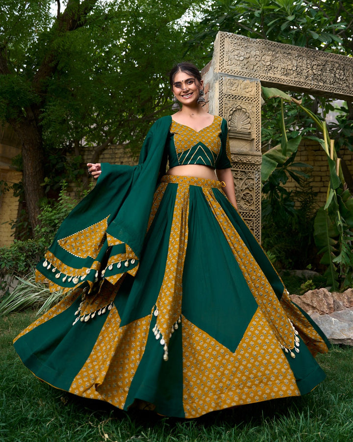 Mustard Green Choli for Garba Nights