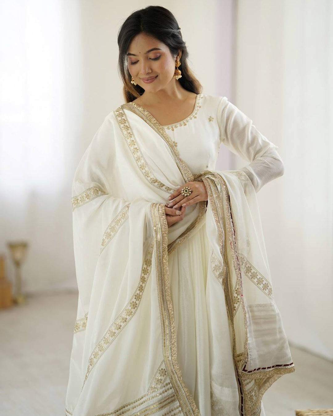 White Elegance – Chinon Anarkali Suit