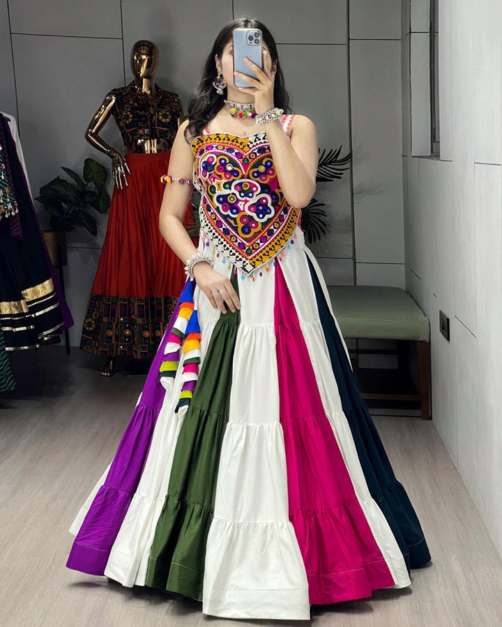 Multicolor Navratri Choli with Mirror & Kutchhi Work