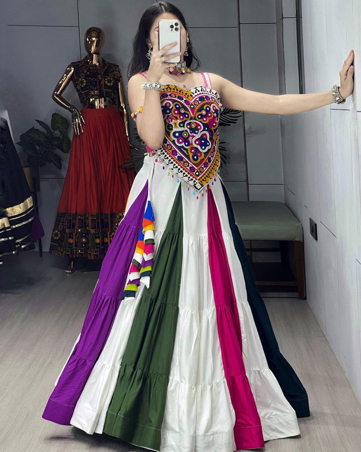 Multicolor Navratri Choli with Mirror & Kutchhi Work