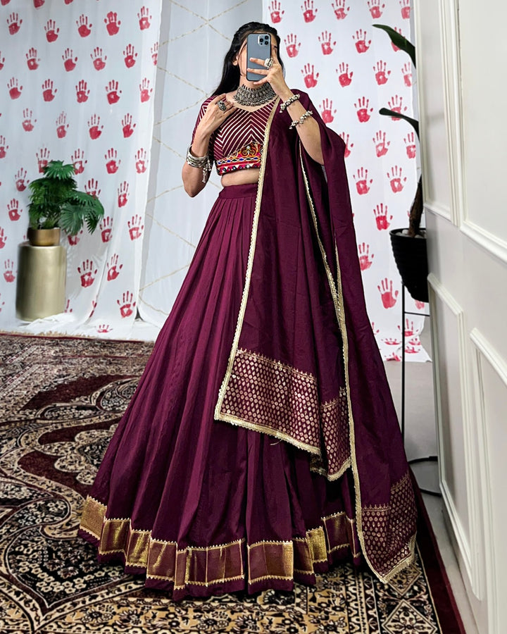 Festive Wine Chanderi Ensemble