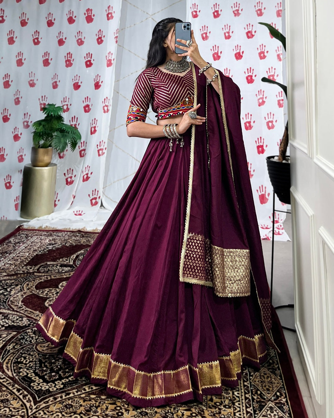 Festive Wine Chanderi Ensemble