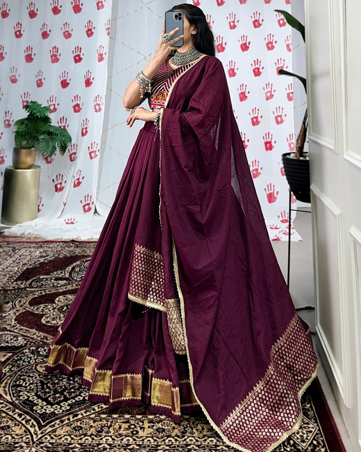 Festive Wine Chanderi Ensemble