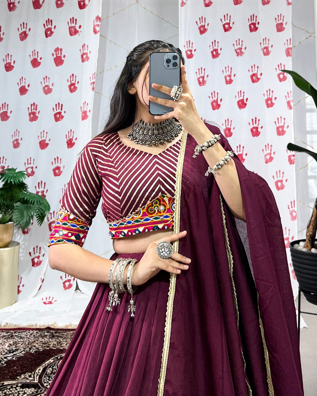 Festive Wine Chanderi Ensemble