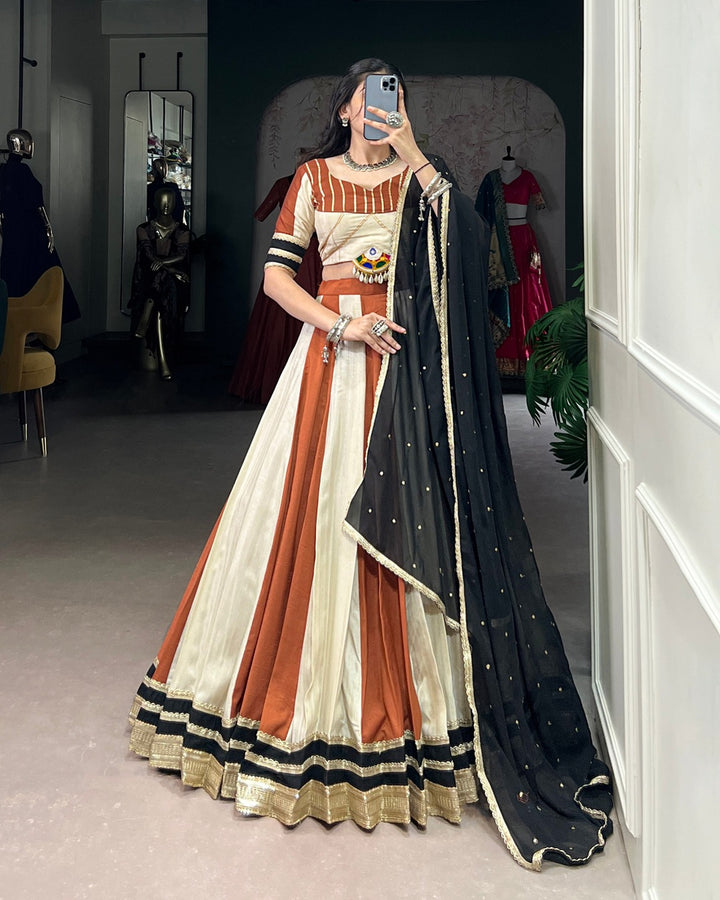 Cream Pure Chinon Navratri Lehenga Choli