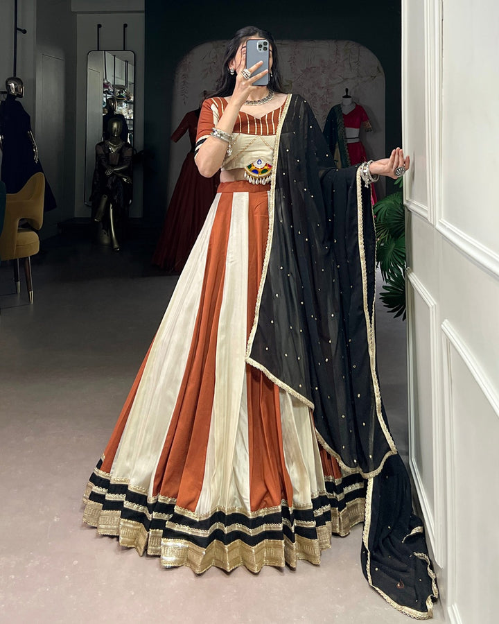 Cream Pure Chinon Navratri Lehenga Choli