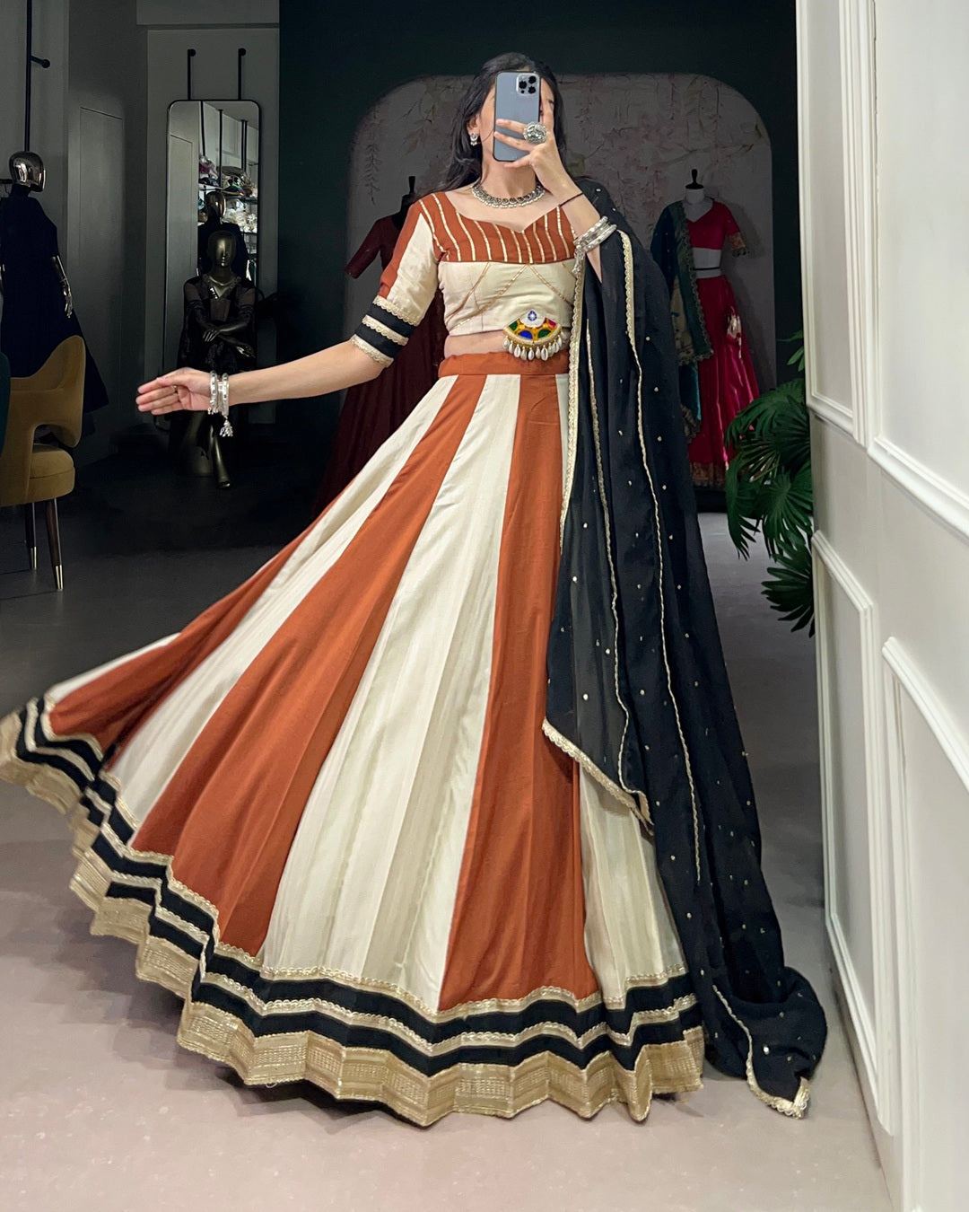 Cream Pure Chinon Navratri Lehenga Choli