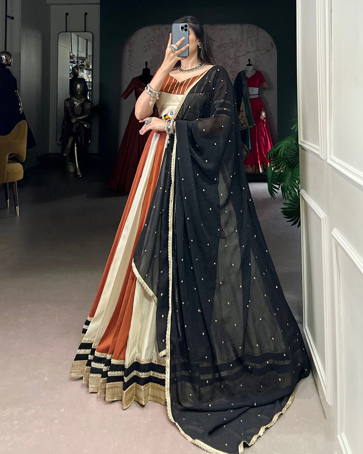 Cream Pure Chinon Navratri Lehenga Choli