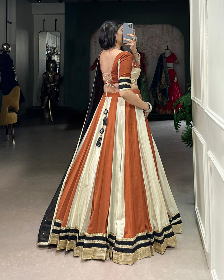 Cream Pure Chinon Navratri Lehenga Choli