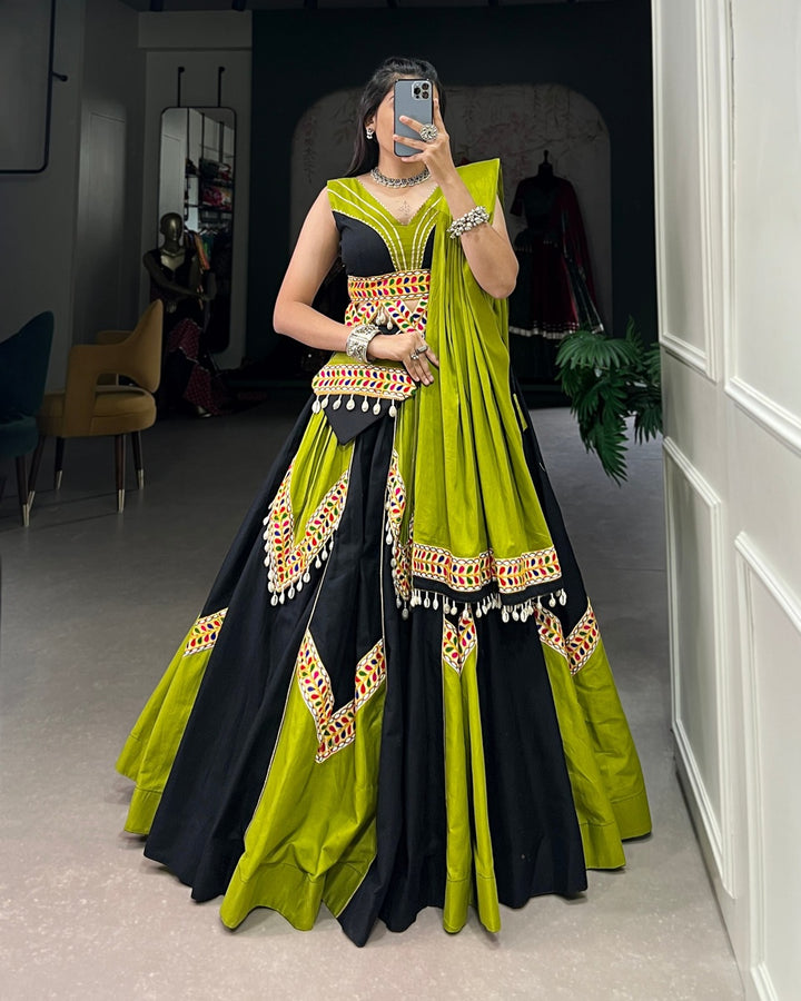 Parrot Green & Black Navratri Lehenga