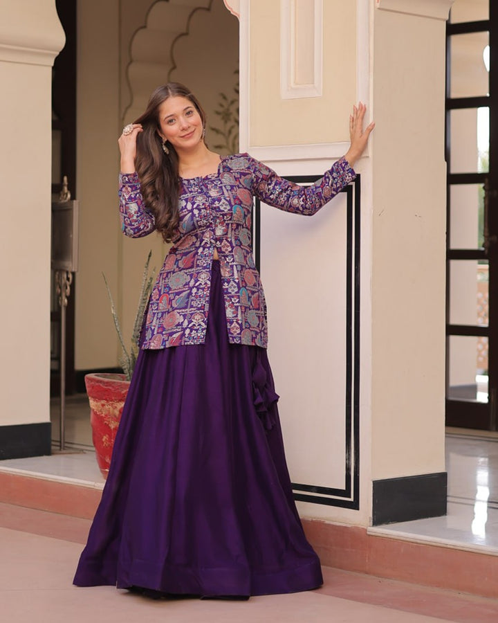 Stylish Purple Shimmer Lehenga Choli – Western Fusion Look