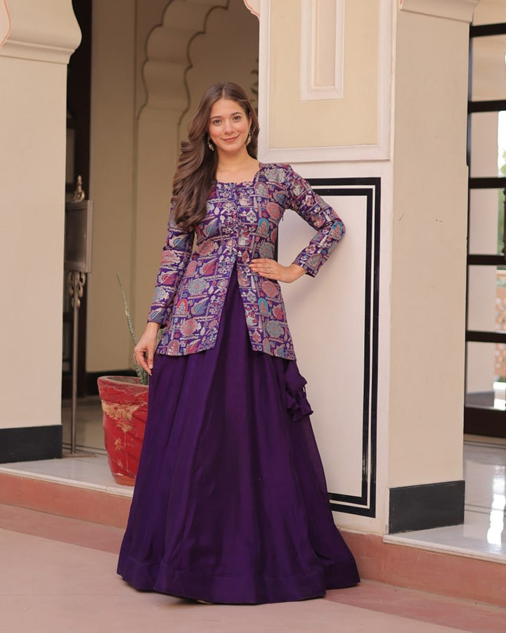 Stylish Purple Shimmer Lehenga Choli – Western Fusion Look