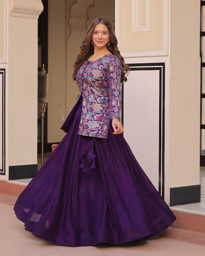 Stylish Purple Shimmer Lehenga Choli – Western Fusion Look