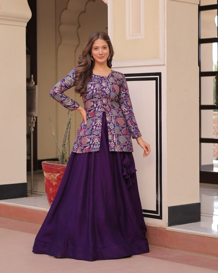 Stylish Purple Shimmer Lehenga Choli – Western Fusion Look