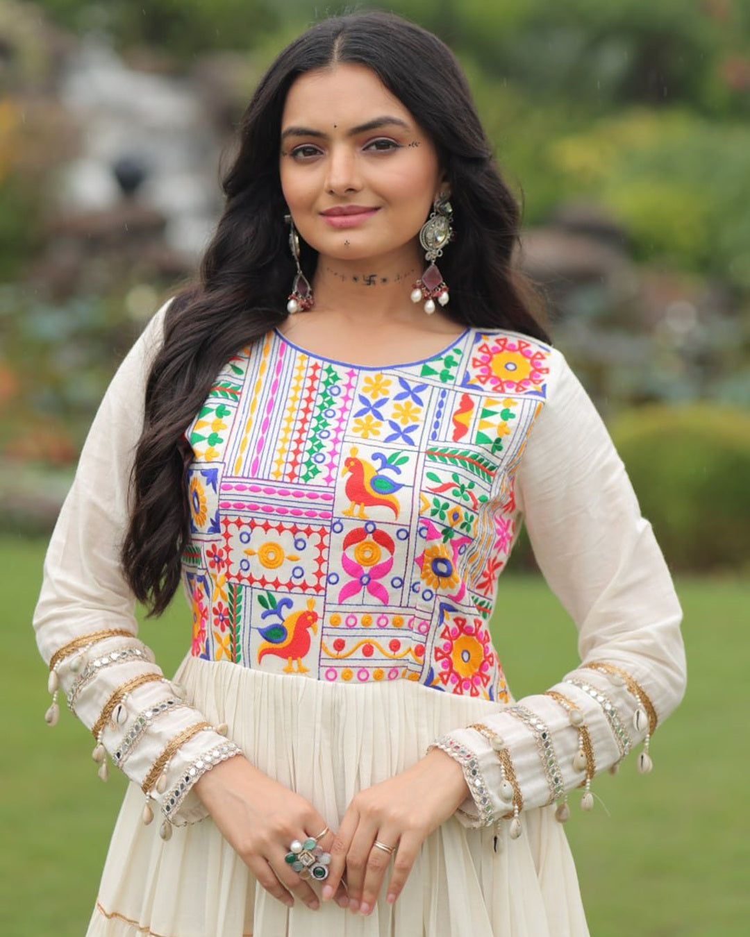 Traditional Kora Cotton Embroidered Gown with Gota Patti Detailing