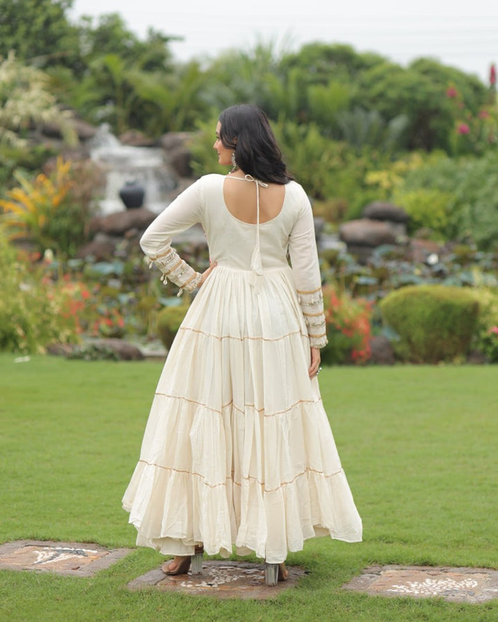 Traditional Kora Cotton Embroidered Gown with Gota Patti Detailing