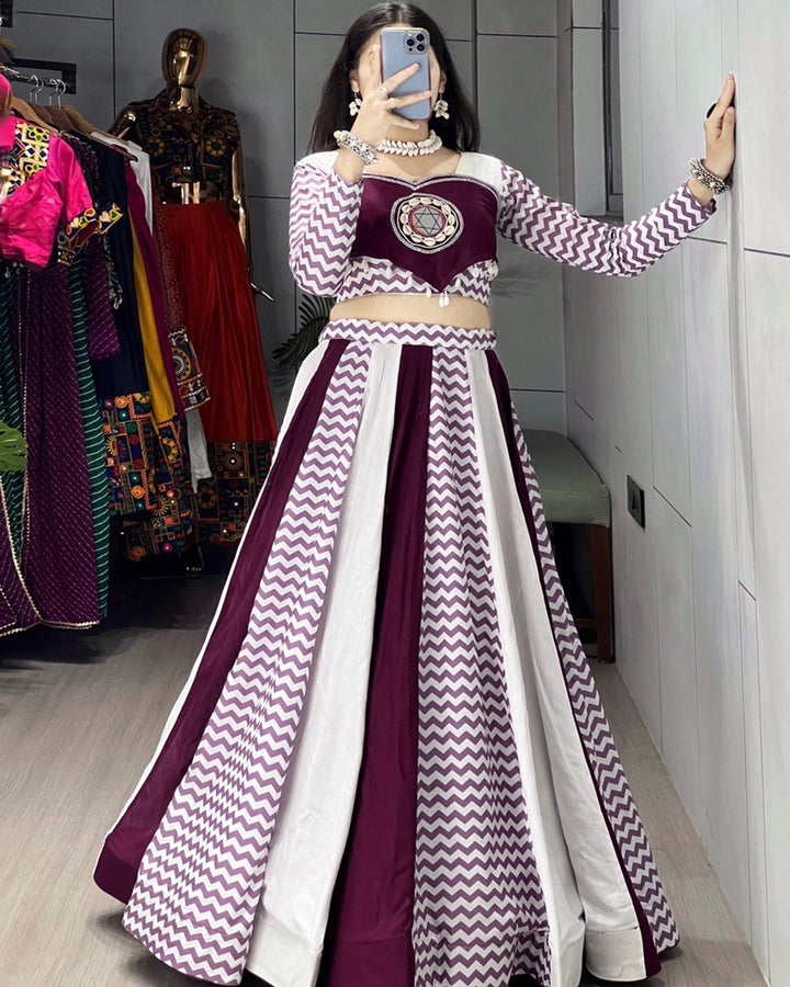 Pure Rayon Cotton Lehenga Choli in White Wine Shade – Navratri Special