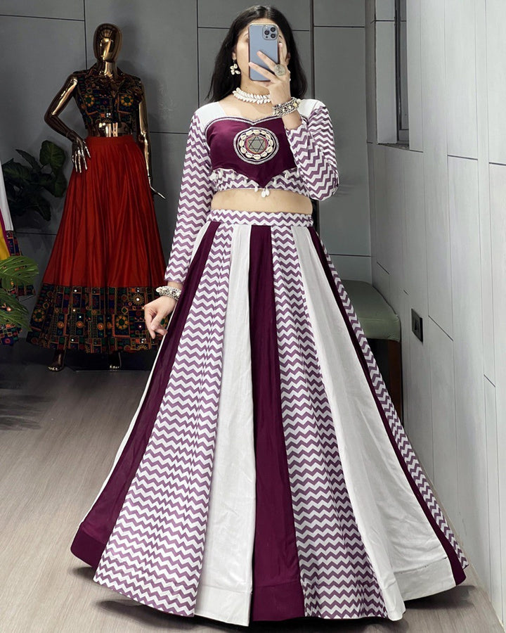 Pure Rayon Cotton Lehenga Choli in White Wine Shade – Navratri Special