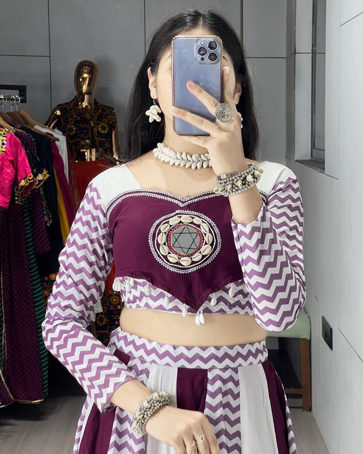 Pure Rayon Cotton Lehenga Choli in White Wine Shade – Navratri Special
