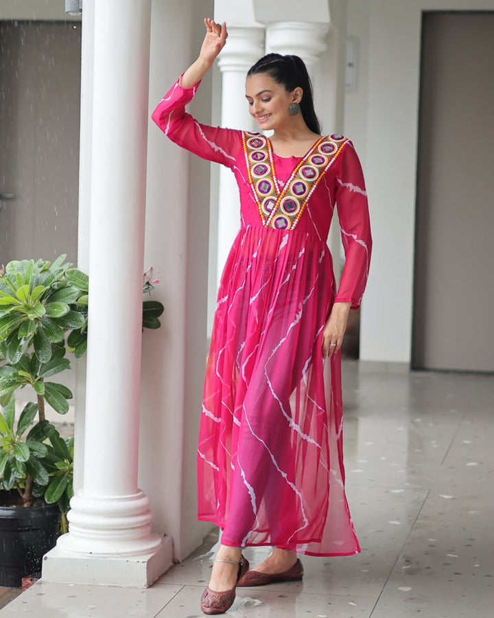 Navratri Grace – Pink Kutchi Work Kurti