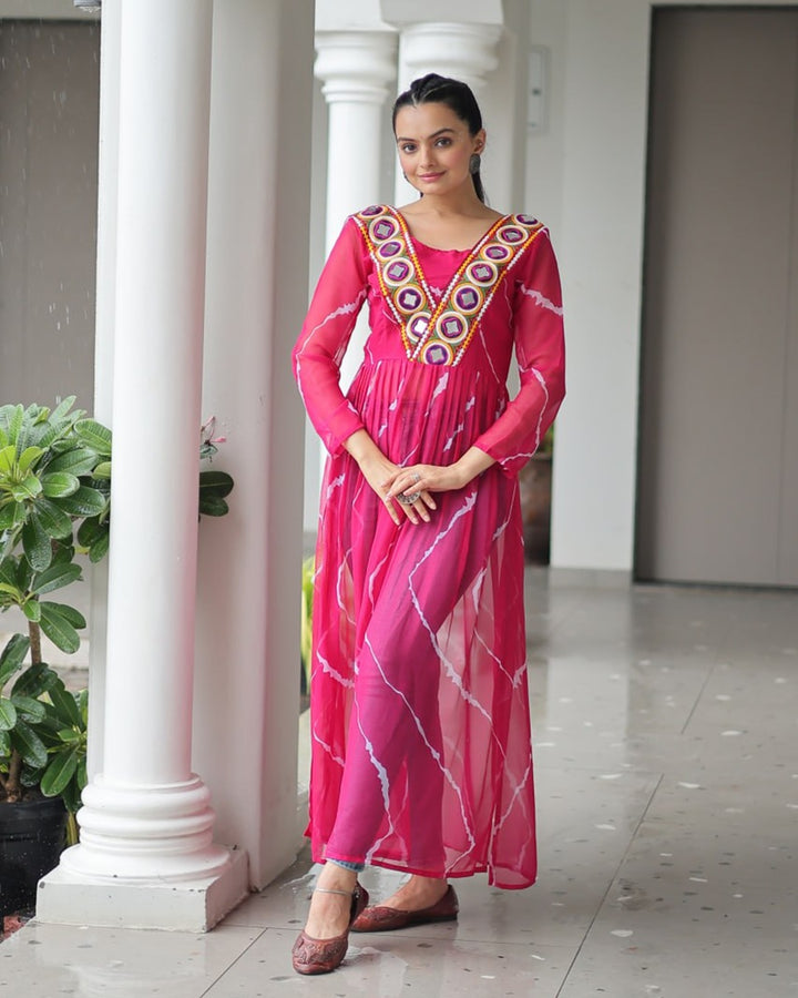 Navratri Grace – Pink Kutchi Work Kurti