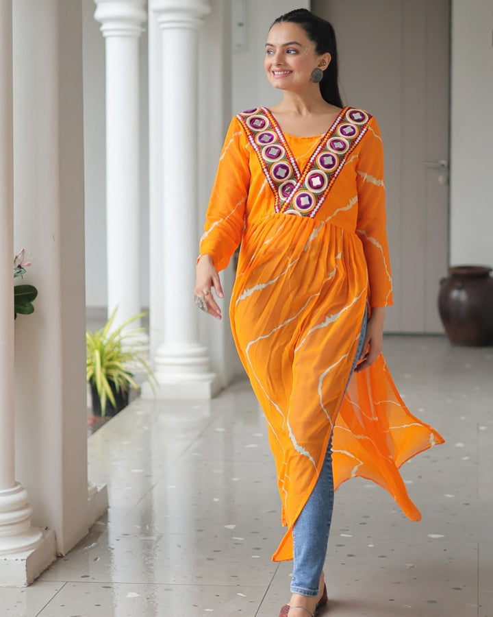 Navratri Glow – Yellow Kutchi Work Kurti