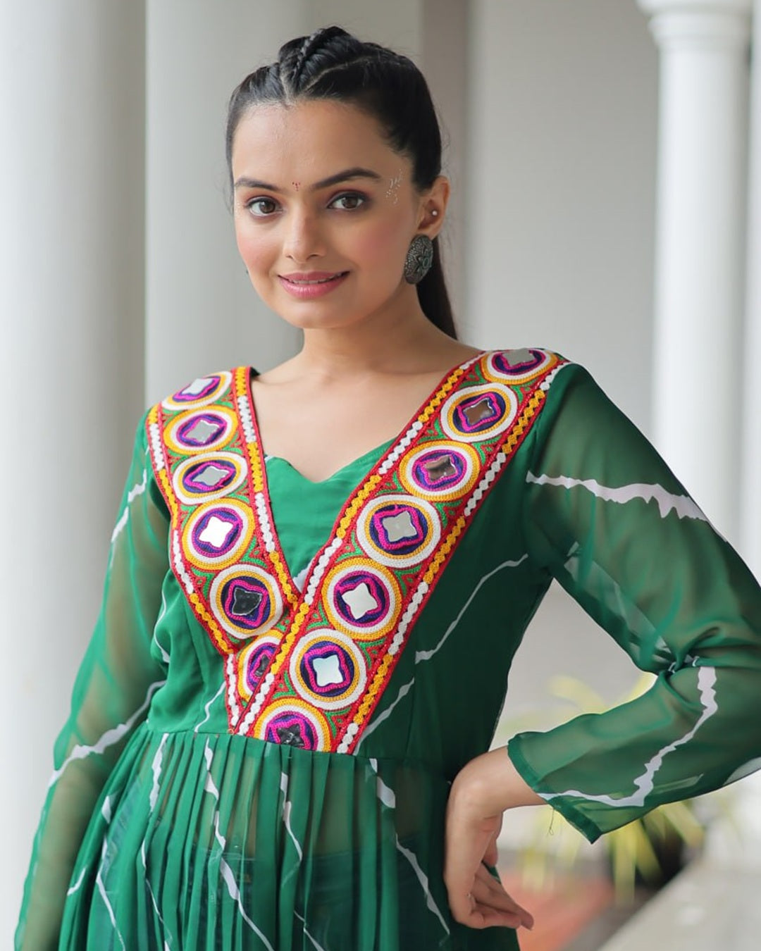 Festive Bloom – Green Kutchi Work Kurti