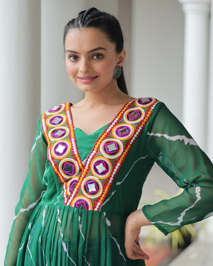 Festive Bloom – Green Kutchi Work Kurti