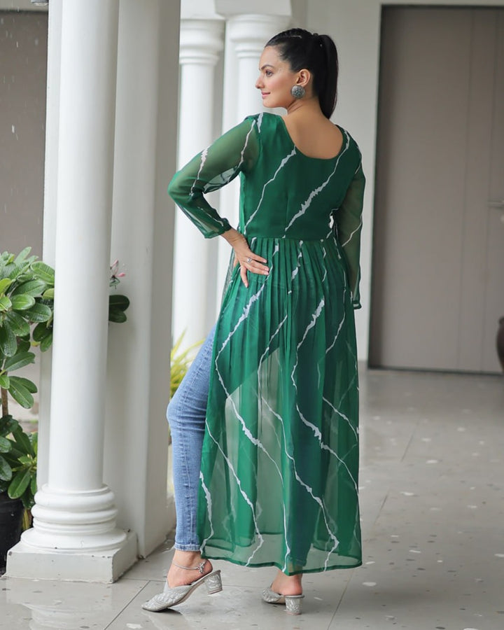 Festive Bloom – Green Kutchi Work Kurti