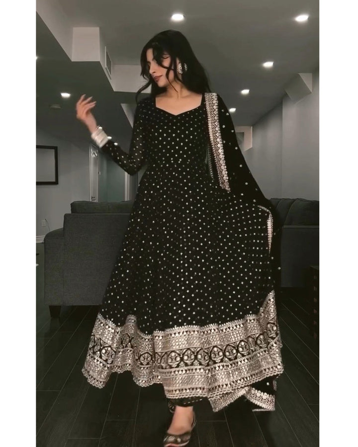 Black Faux Anarkali with Zari & Sequin Work