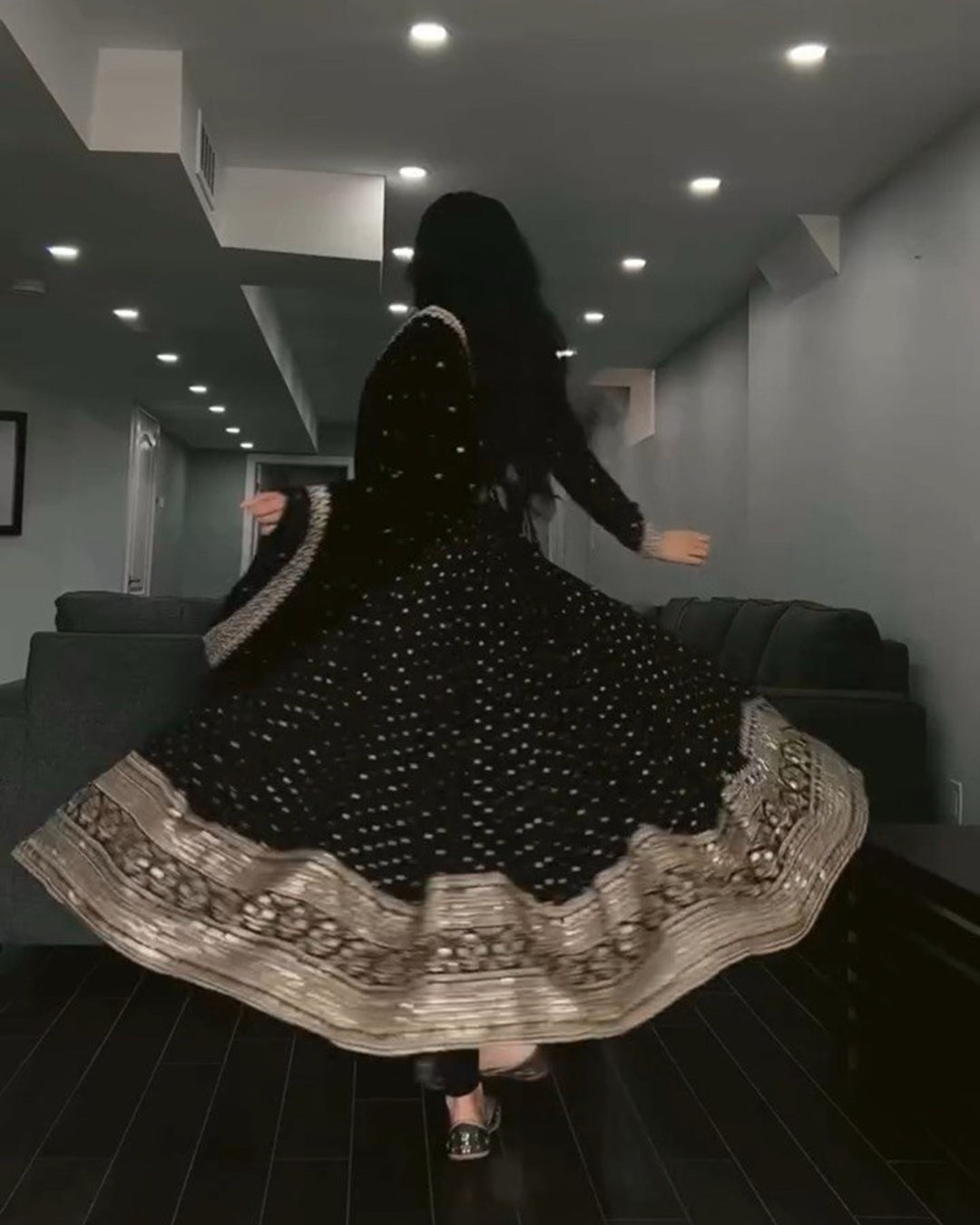 Black Faux Anarkali with Zari & Sequin Work