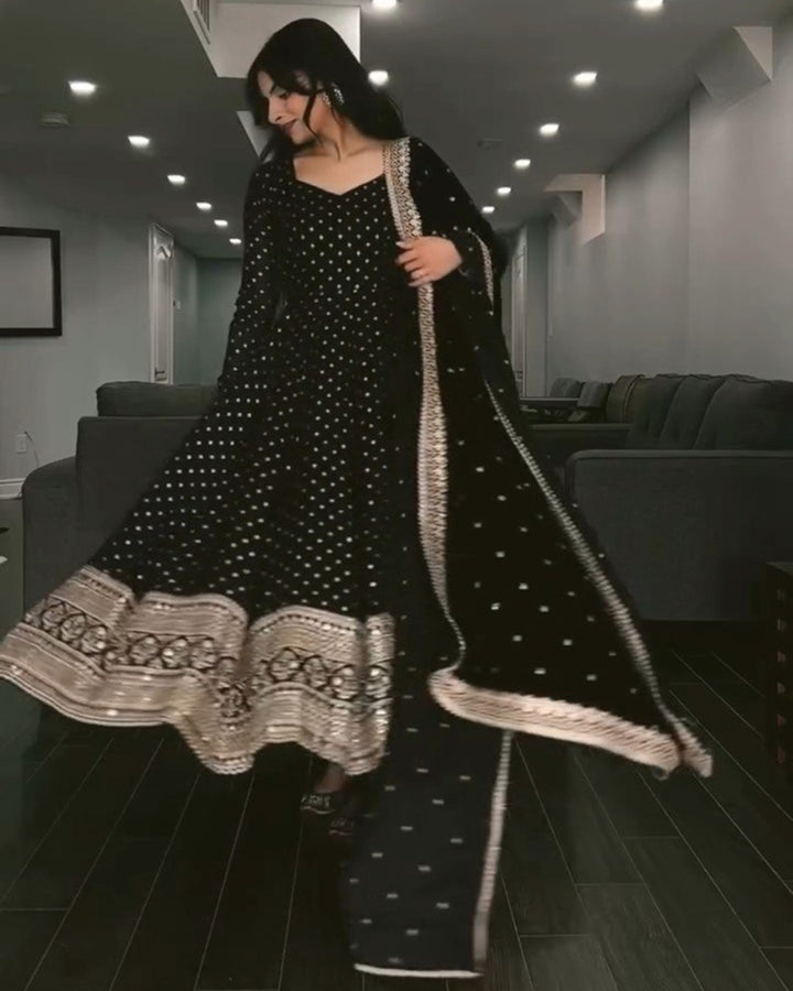 Black Faux Anarkali with Zari & Sequin Work
