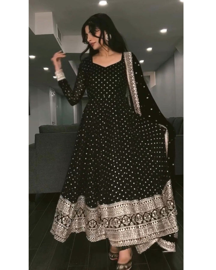 Black Faux Anarkali with Zari & Sequin Work