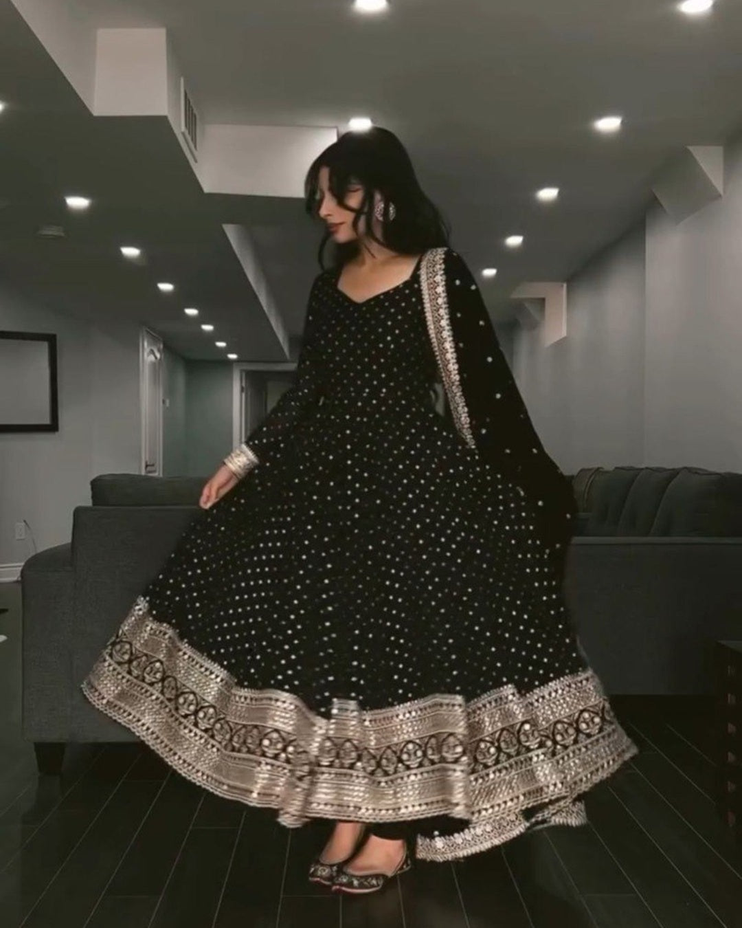 Black Faux Anarkali with Zari & Sequin Work