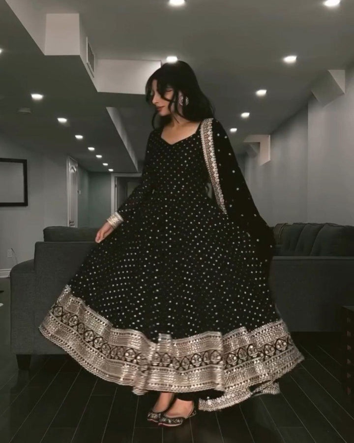 Black Faux Anarkali with Zari & Sequin Work