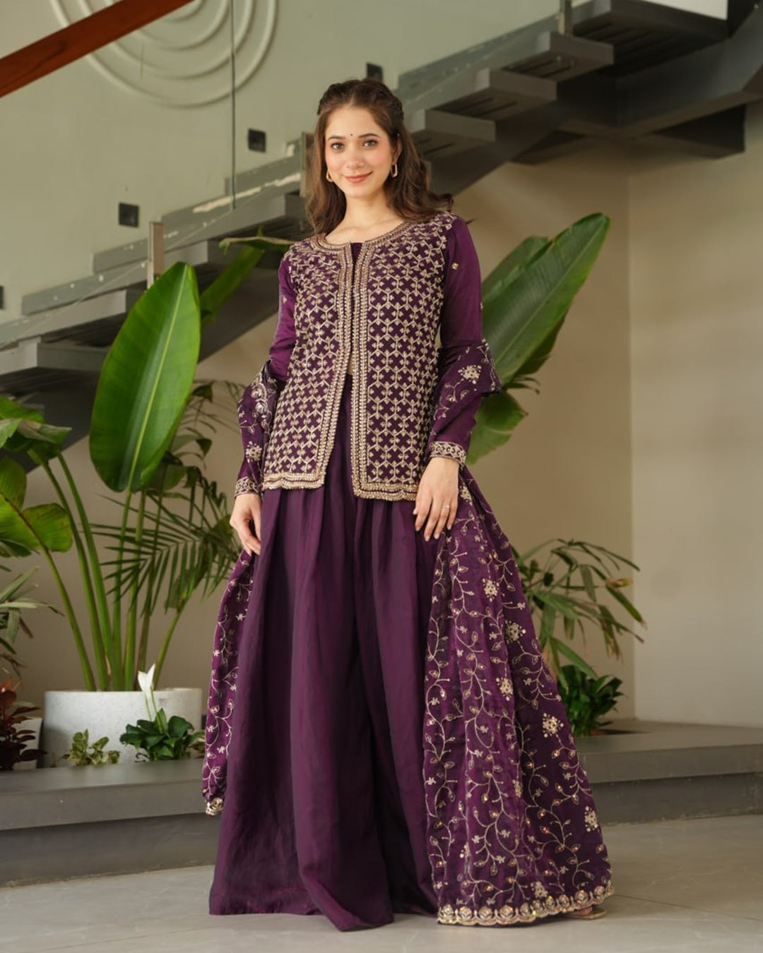 Wine Luxe – Designer Sharara Suit in Fendi Fabric