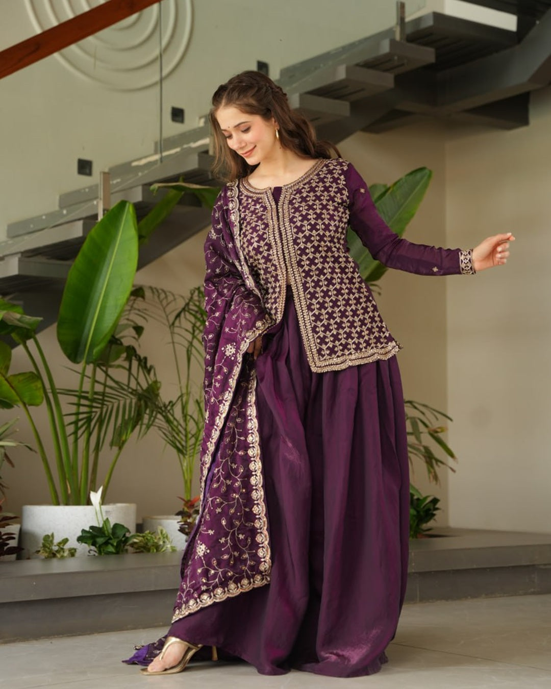 Wine Luxe – Designer Sharara Suit in Fendi Fabric
