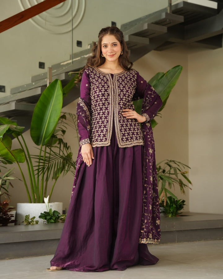 Wine Luxe – Designer Sharara Suit in Fendi Fabric