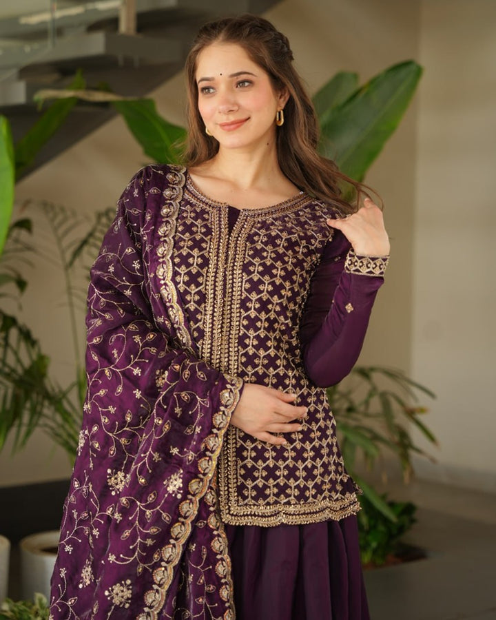Wine Luxe – Designer Sharara Suit in Fendi Fabric