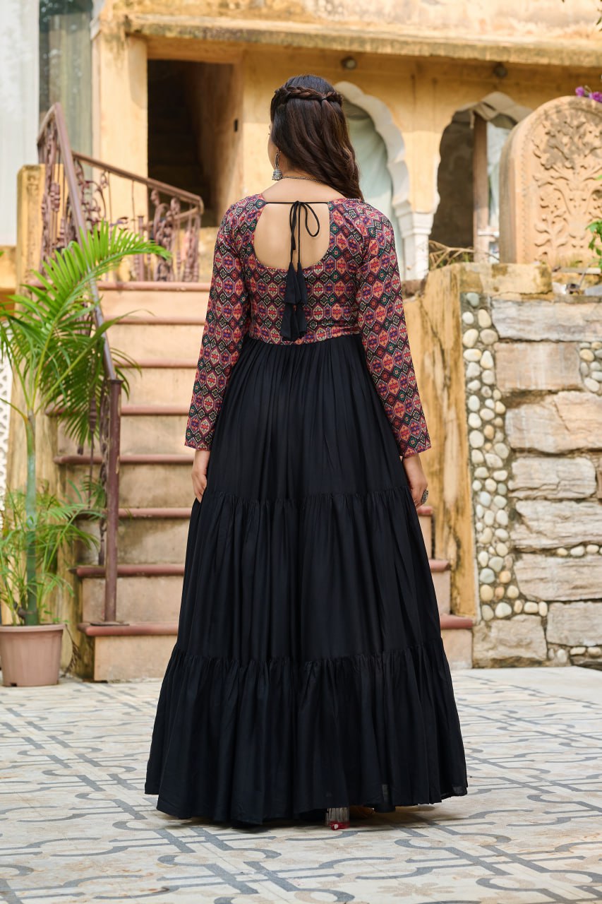 Black Festive Rayon Gown with Traditional Mirror Work