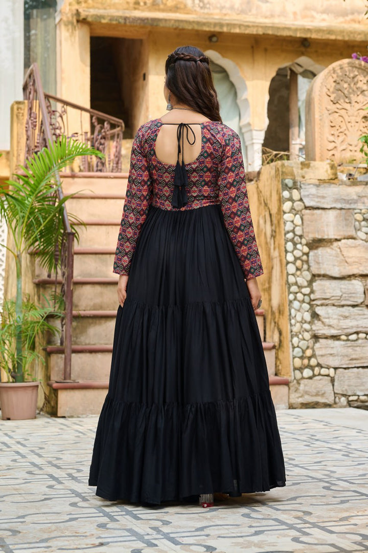 Black Festive Rayon Gown with Traditional Mirror Work