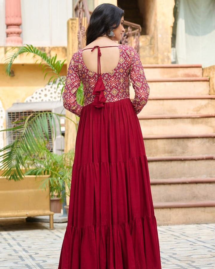 Maroon Navratri Gown with Intricate Mirror Embroidery