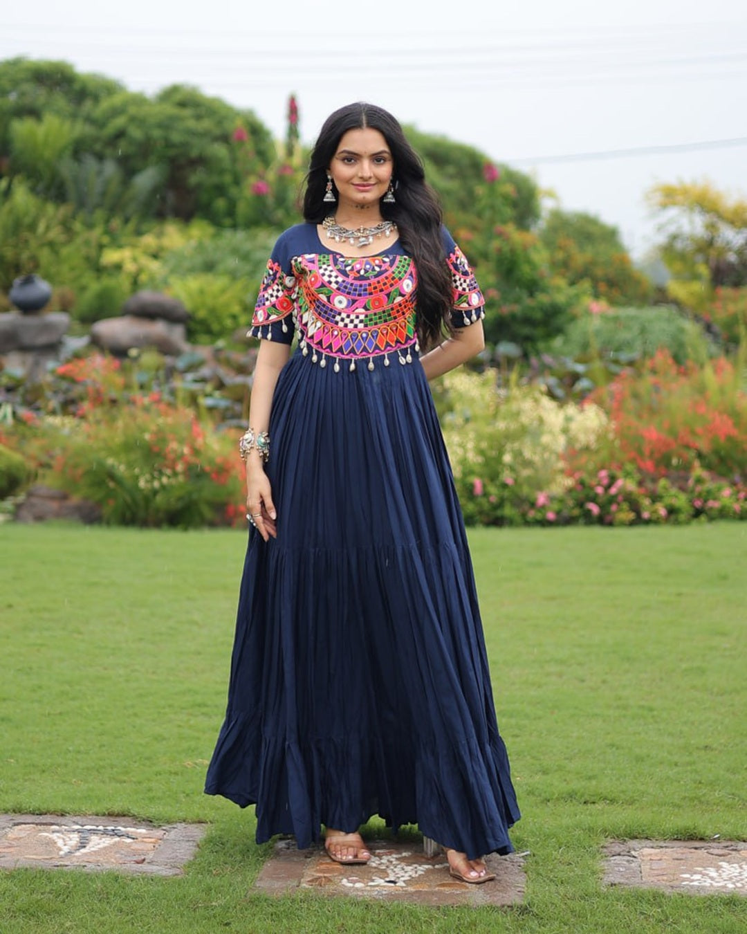 Navy Blue Radiance – Mirror Magic for Navratri